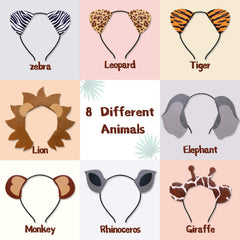 Jungle Safari Animals Ears Headbands 8PCS